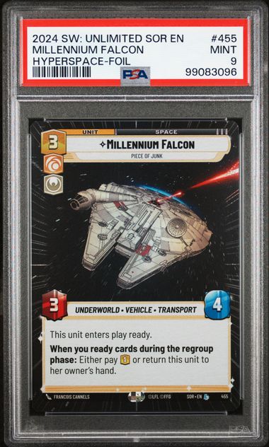 2024 STAR WARS: UNLIMITED SPARK OF REBELLION 455 MILLENNIUM FALCON, FOIL PSA 9