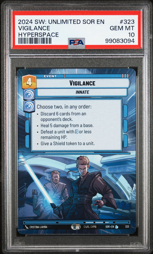 2024 STAR WARS: UNLIMITED SPARK OF REBELLION 323 VIGILANCE HYPERSPACE PSA 10